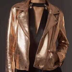 NWT The Saige Metallic Faux-Leather Moto Jacket XS